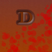 Image of the letter D embossed on tan leather spattered with blood across the lower half