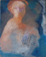 Image of a painting of a lady with red hair. Title: Golden Lady.