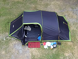 Aerial view of a green and black Vango Beta 450xl tent